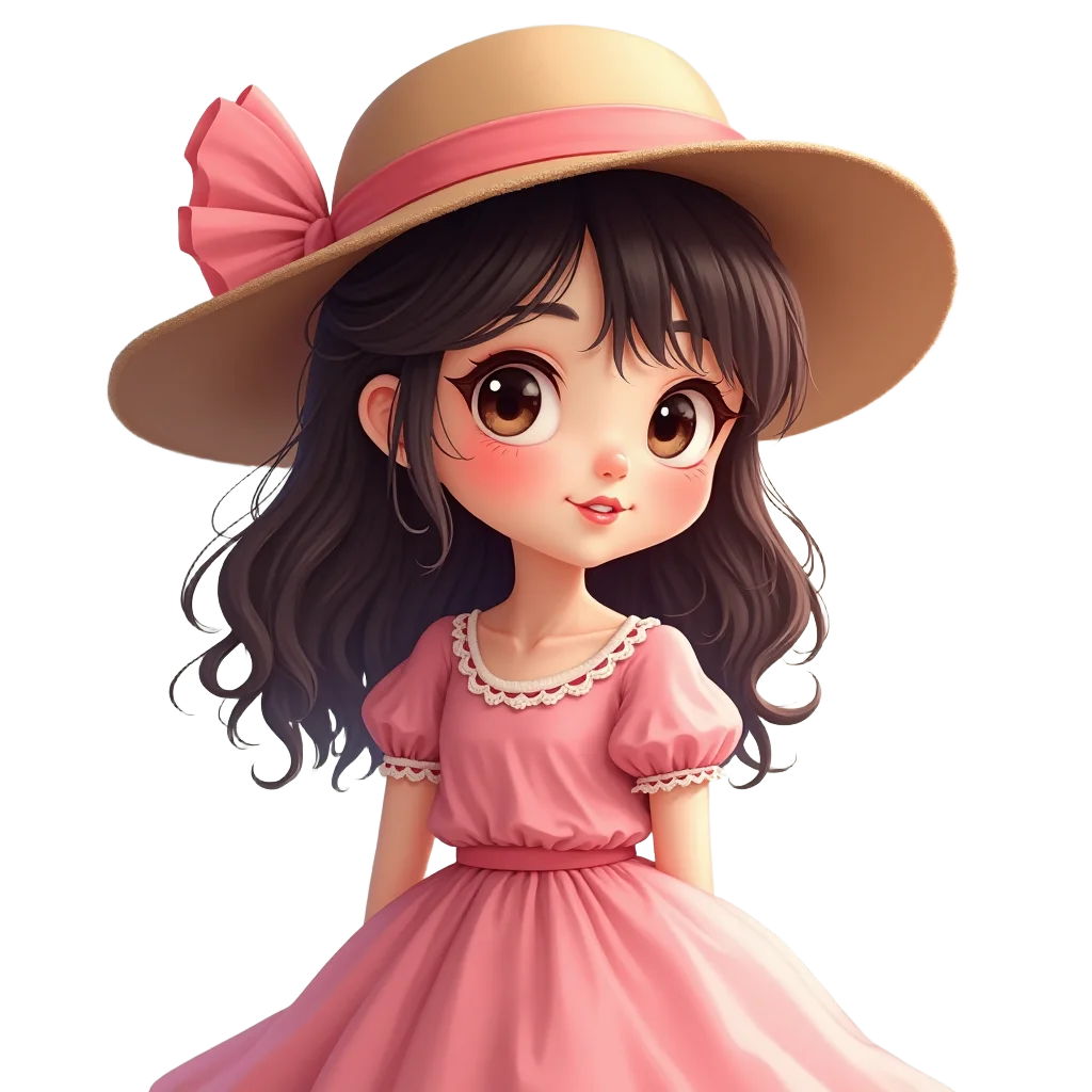 Charming Girl in Pink Dress and Hat